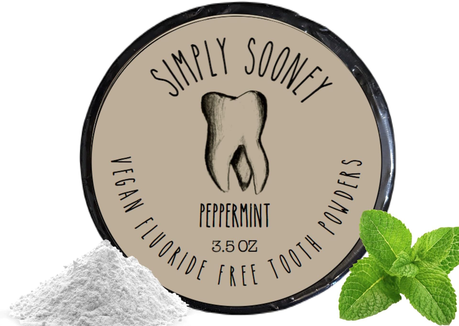 Simply Sooney Vegan Fluoride Free Toothpaste Powder I Organic Peppermint Essential Oil I Natural Whitening I Stronger Teeth (3.5 oz (Jar BPA Free Plastic))