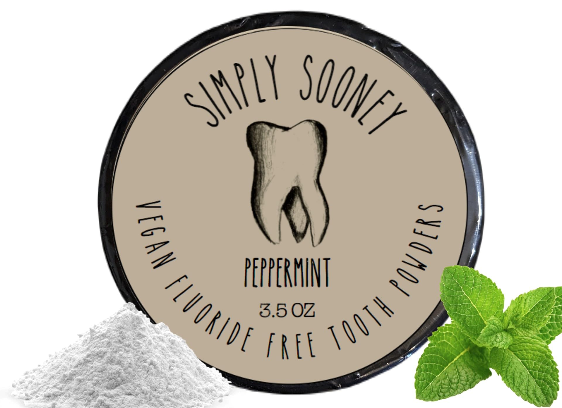 Simply Sooney Vegan Fluoride Free Toothpaste Powder I Organic Peppermint Essential Oil I Natural Whitening I Stronger Teeth (3.5 oz (Jar BPA Free Plastic))