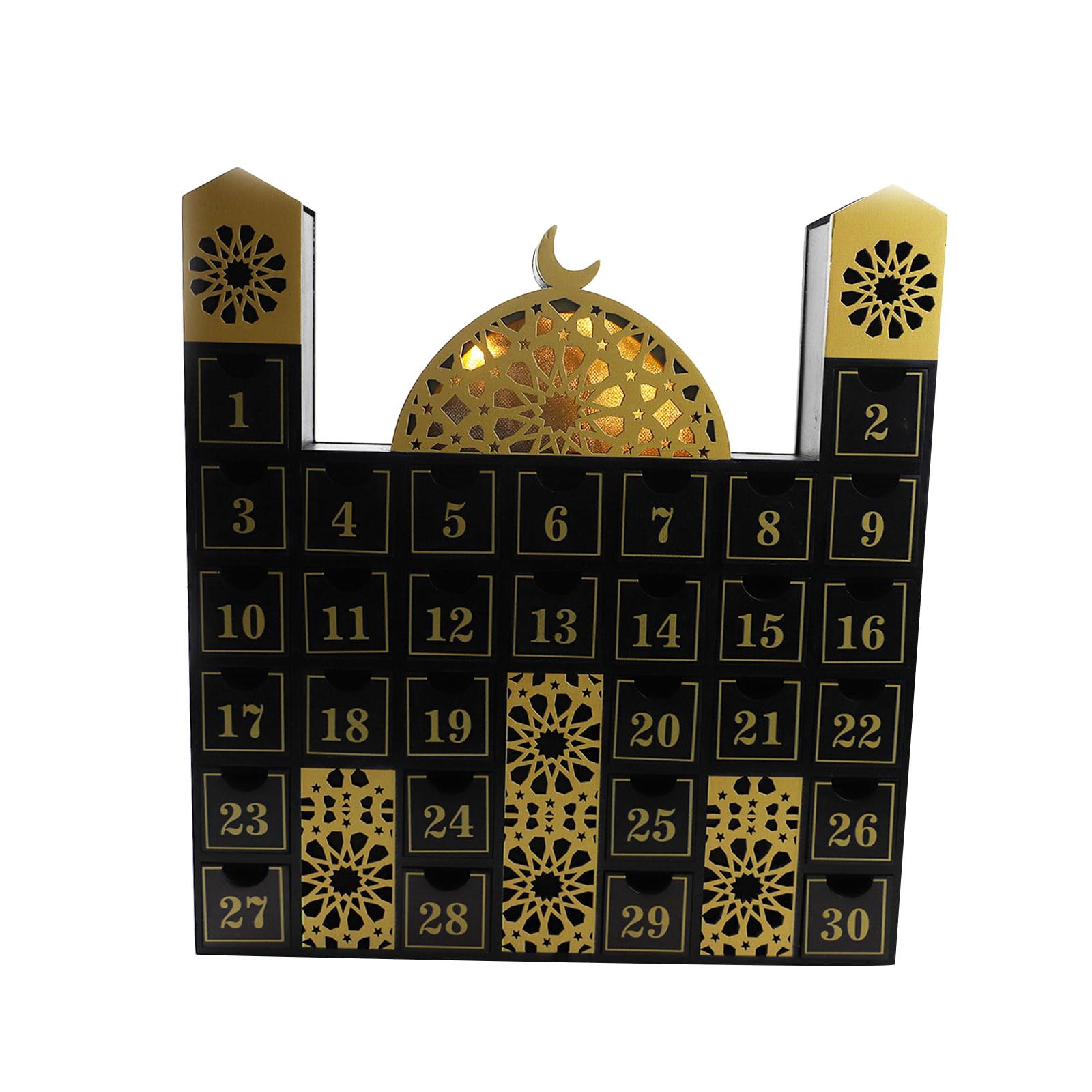Tsophreniq 2023 Eid Countdown Calendar Wood Advent Calendars with LED Light Eid Decorations for Home Muslims Party Supplies Calendar