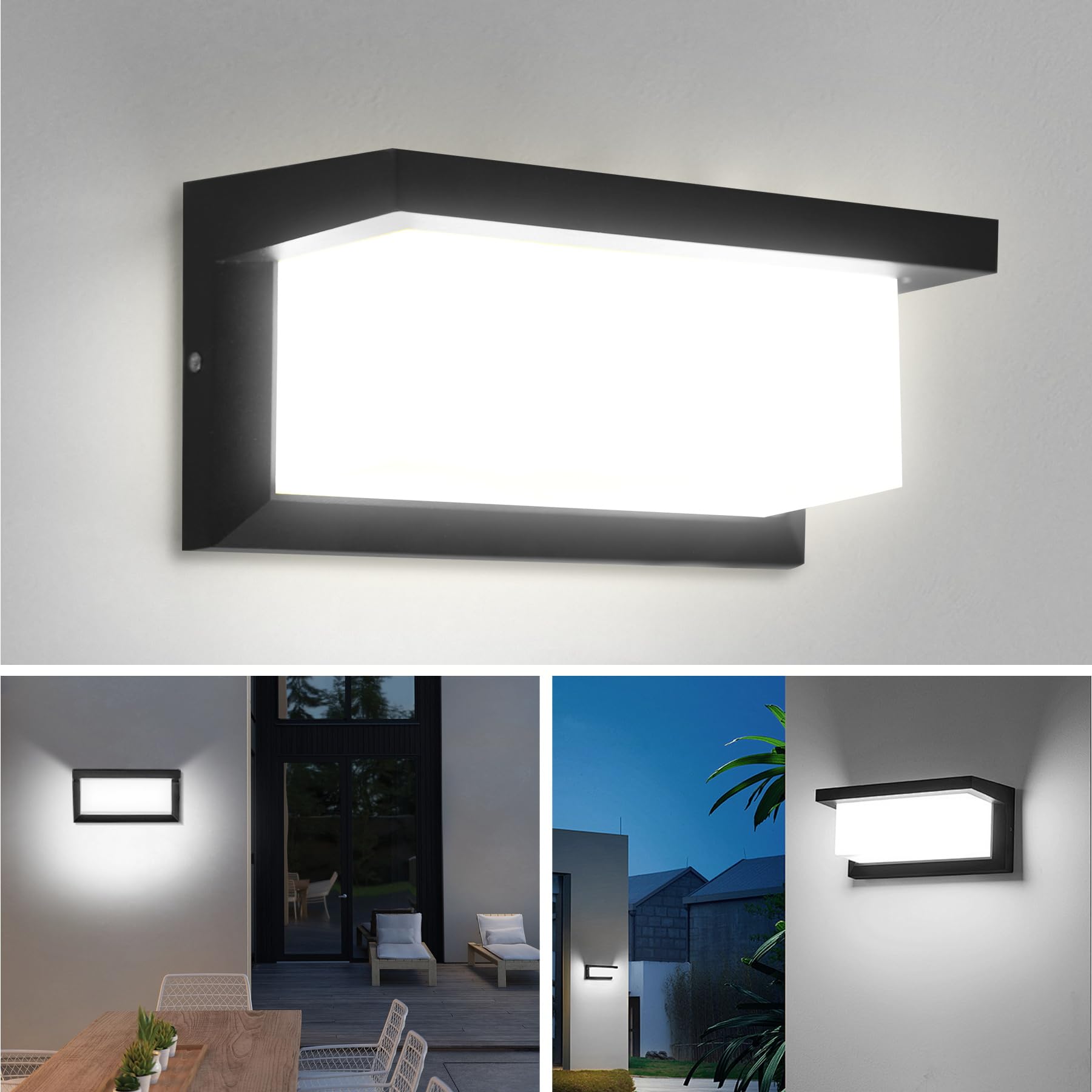 Aplique Pared Exterior 18W Lámpara de Pared Exterior Impermeable IP65 Luz LED Iiluminación 6500K Apliques LED Aluminio para Jardín, Terraza, Patio, Villa, Pasillo
