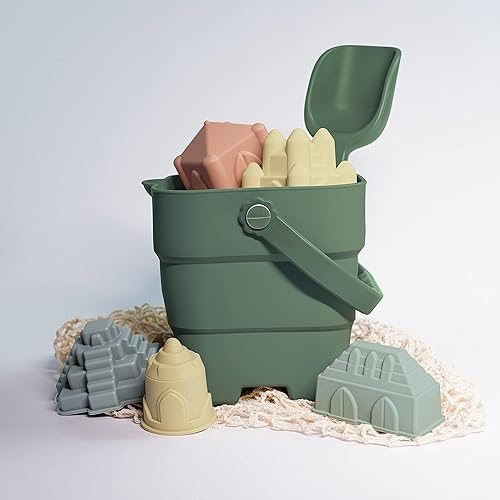 Miniatura 4 de NEAFRON Juguetes de playa de viaje para niños, accesorios de playa, moldes de arena con cubo de arena plegable y pala para niños, juguetes de caja