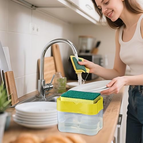 Miniatura 5 de Dispensador de jabón para platos, soporte Dponge para fregadero de cocina y esponja incluidos, verde