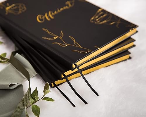 Vista 42 de MUUJEE Wedding Officiant Book - Black Gold Embossed Hardcover Journal Notebook Pastor Sermon Notes Officiant Gift - Wedding Gift Ideas (Design 1)