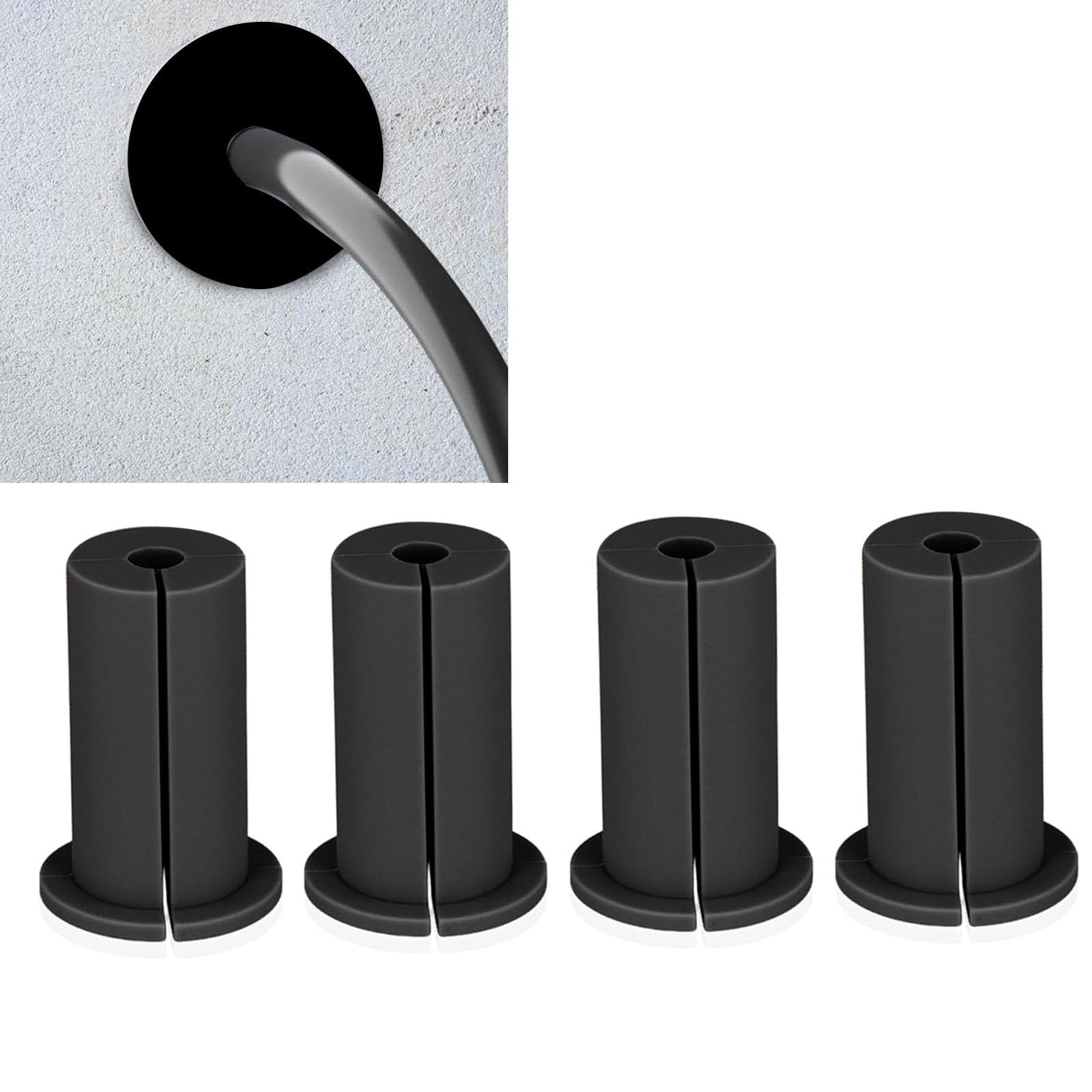 Cocoarm Pasacables de Goma, Paquete de 4 Pasacables de Pared para Cable Ethernet de 1 Pulgada, Gestión de Cables de Goma para Enrutamiento de Cables de Pared Exterior de Oficina en Casa (Black)
