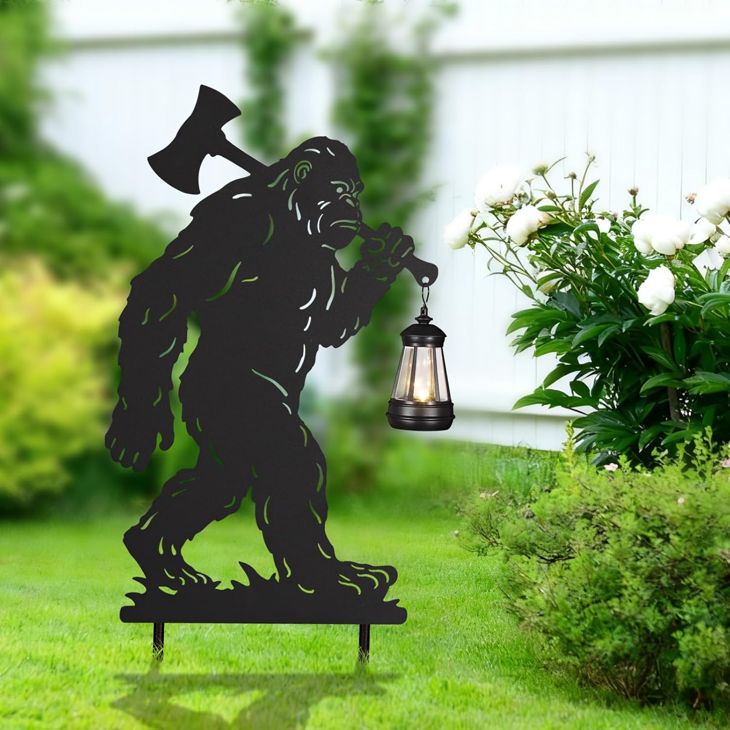 Bigfoot Metal Garden Stakes Decorative 2Pack,Solar Lights Outdoor Garden Decor Stake,Birthday Gifts for Mom Women,Decorative Metal Housewarming Ornament for Lawn Patio Yard Pathway Black. - Image 7
