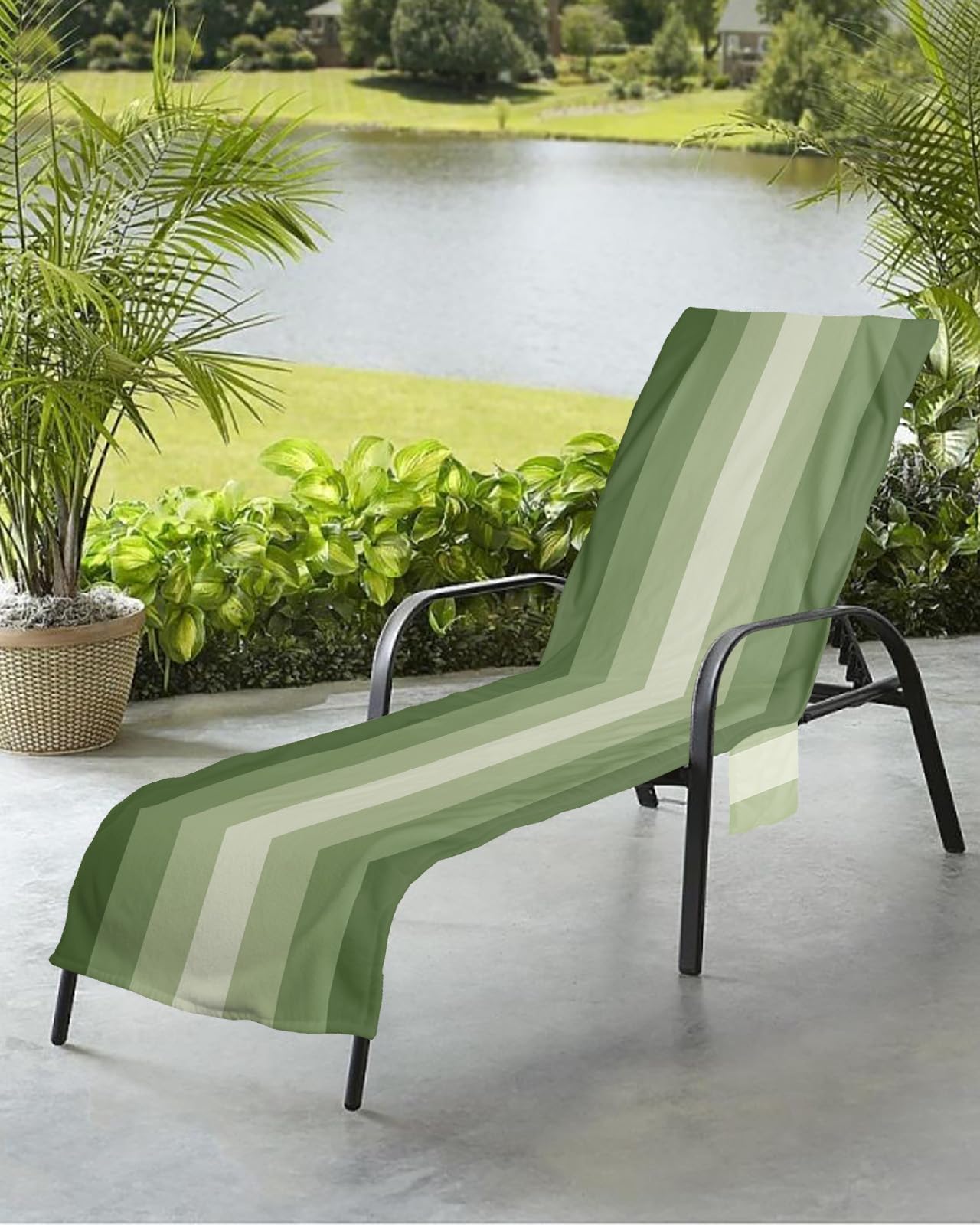 Gradient Sage Green Beach Chair Towel Covers for Chaise Lounge with Side Pocket, Soft Plush Pool Towels Cover for Patio Sunbathing Outdoor 29''x85'' Modern Abstract Minimalist Geometric