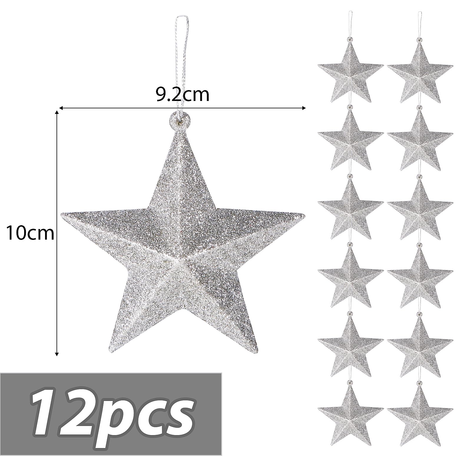 12 stuks kerstboomversiering Zilveren kerstster