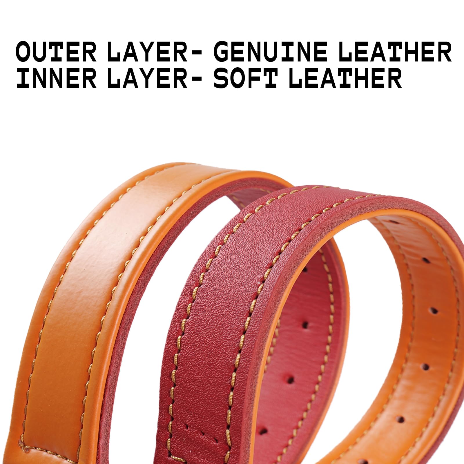 Collier pour Chien en Cuir, Véritable Robuste Réglable Rrembourré, pour Chiens de Taille Moyenne, Grande et Très Grande（Rouge L