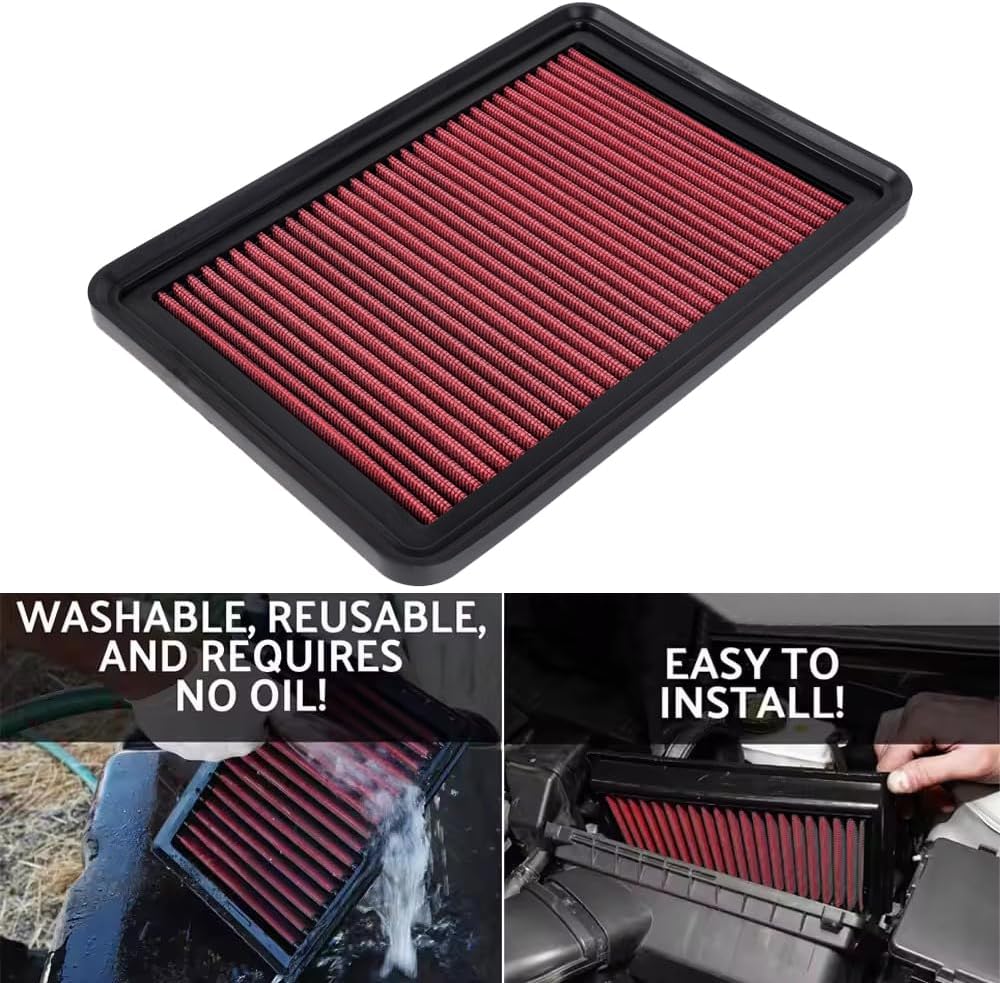 muge racing Engine Air Filter Compatible with Mazda CX, Axela, Atenza, Premium Washable High-Flow Car Air Filter, Reusable Extended Mileage High-Capacity Air Filter for Car, Red