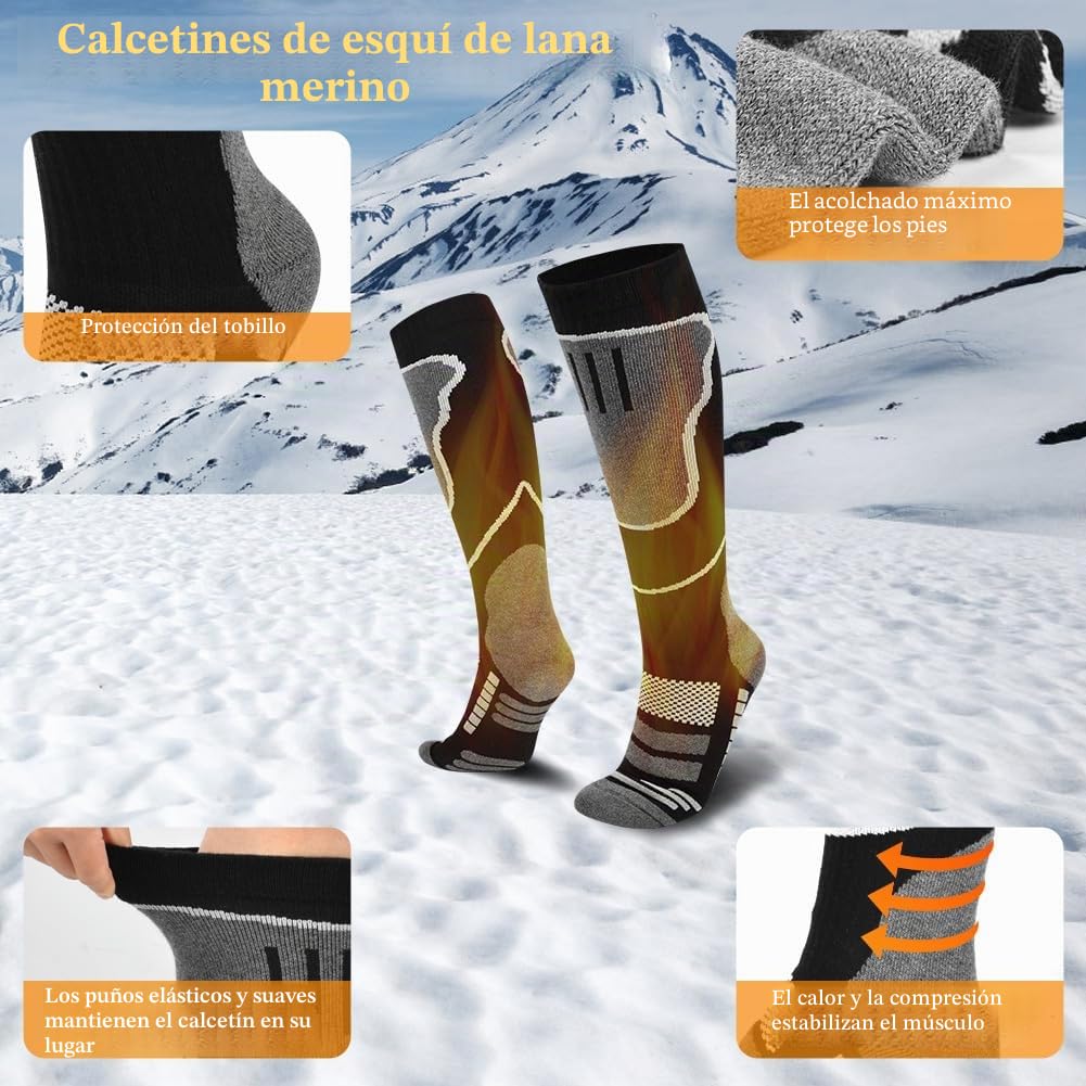 flintronic 2 Pares Calcetines Esqui, Calcetines Altos De Compresión, Snowboard Calcetine Termicos Frio Extremo Gruesos, Hasta La Rodilla, Para Hombre, Mujeres Y Jóvenes