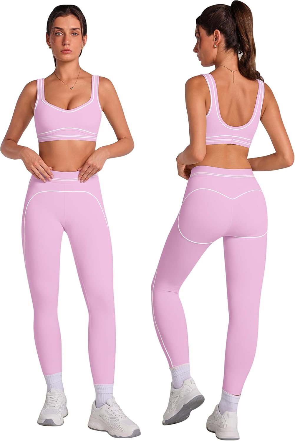 ABOCIW Womens Workout Sets 2 Piece Yoga Outfits Contouring Contrast Stitching Sports Bra High Waist Leggings Gym Sets