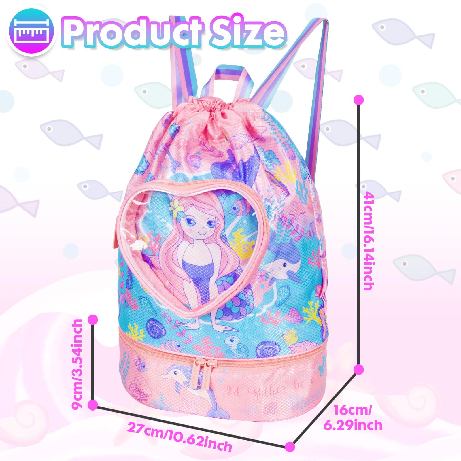 PinkSheep Bolsa de natación para niños, bolsa de deporte con cordones, mochila para niñas y niños, bolsas de playa impermeables con compartimento para zapatos y bolsa a prueba de humedad para piscina