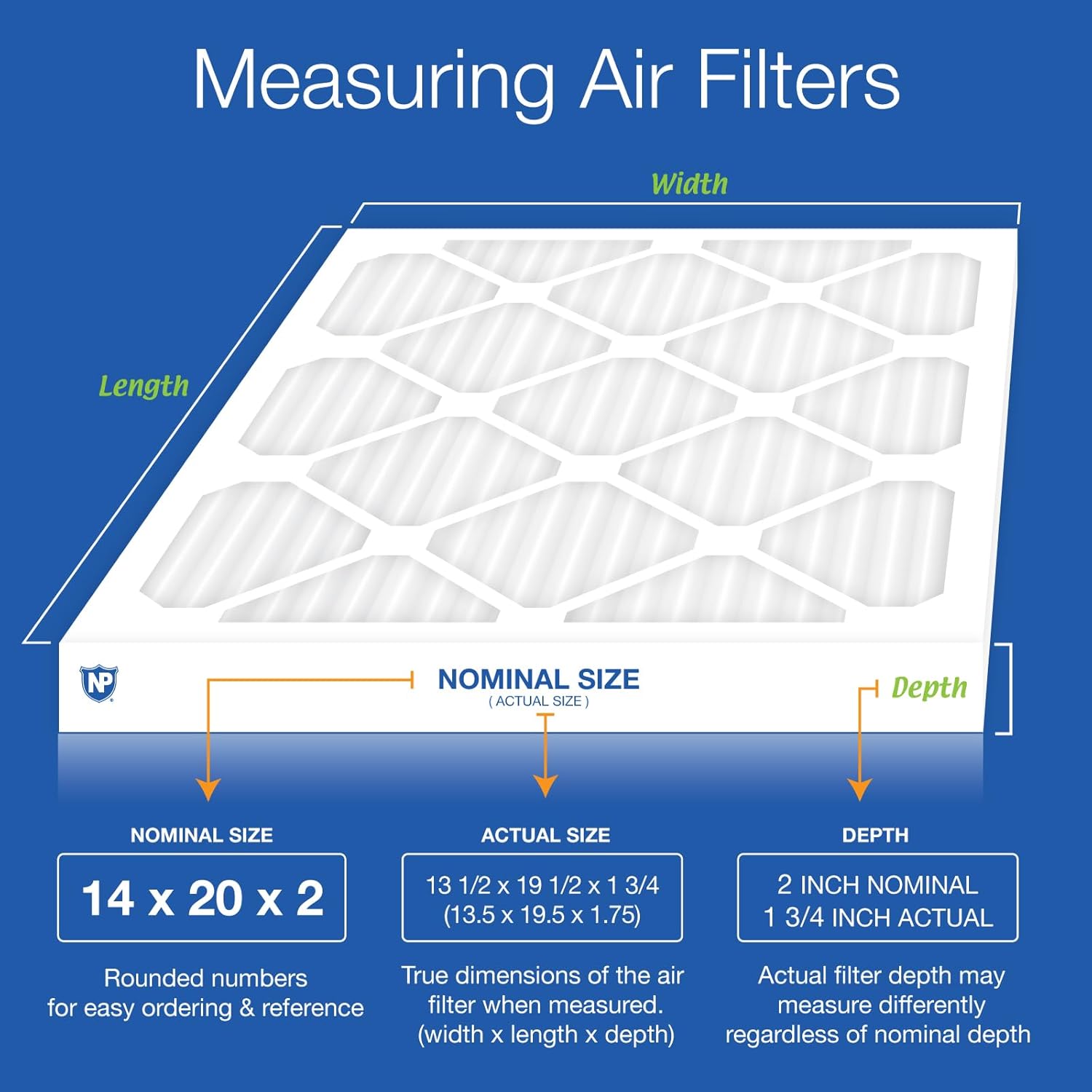 Nordic Pure 14x20x2 (Actual Size: 13 1/2 x 19 1/2 x 1 3/4) Pleated MERV 12 Air Filters 3 Pack