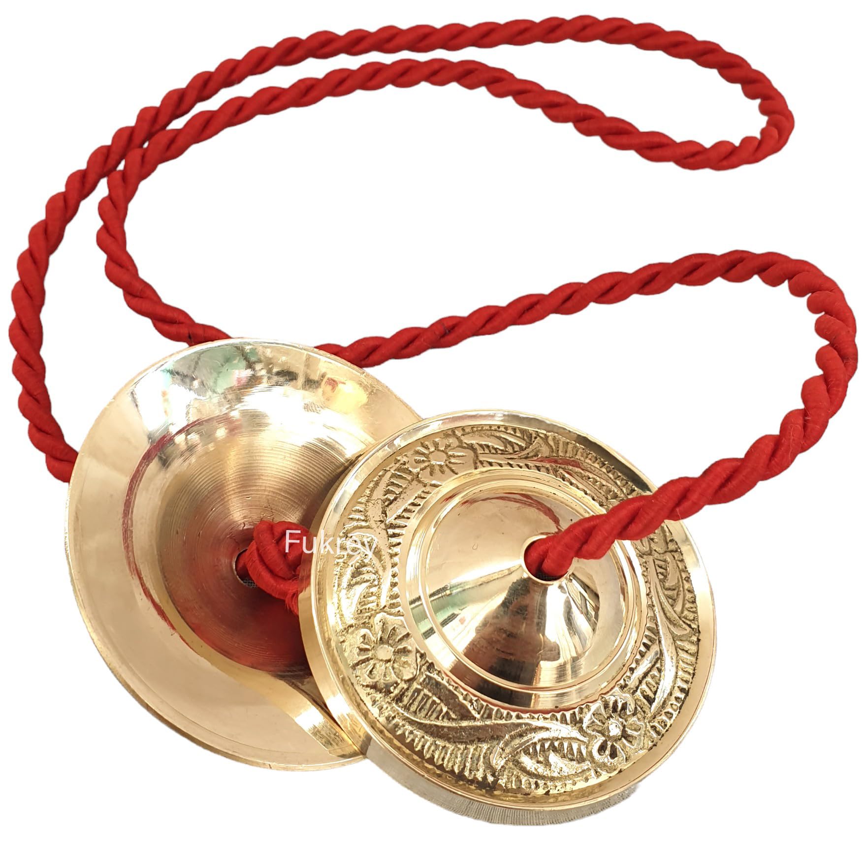 FUKREY Brass Manjira Manjeera Instrument Hand Cymbals Bells, Handmade Brass Percussion Traditional Indian Musical Instrument