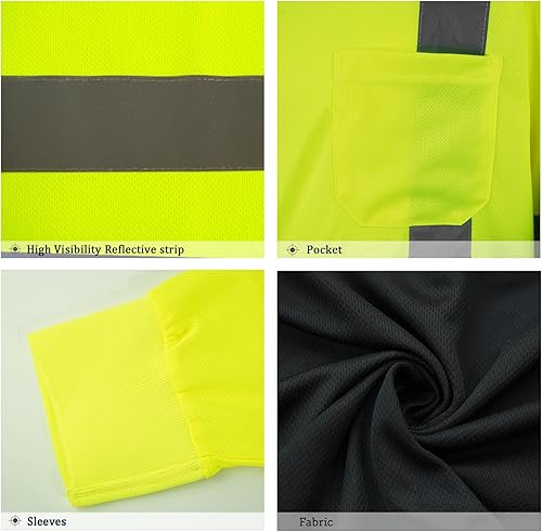 Miniatura 6 de Camiseta de seguridad de manga larga de alta visibilidad, reflectante, transpirable, para trabajo, almacén, construcción, clase 3