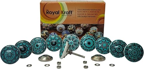 Miniatura 2 de Royal Kraft - Tiradores de cerámica pintados en cian vintage para gabinete de cocina, puerta y cajón, armario, armario de cocina (juego de 10)