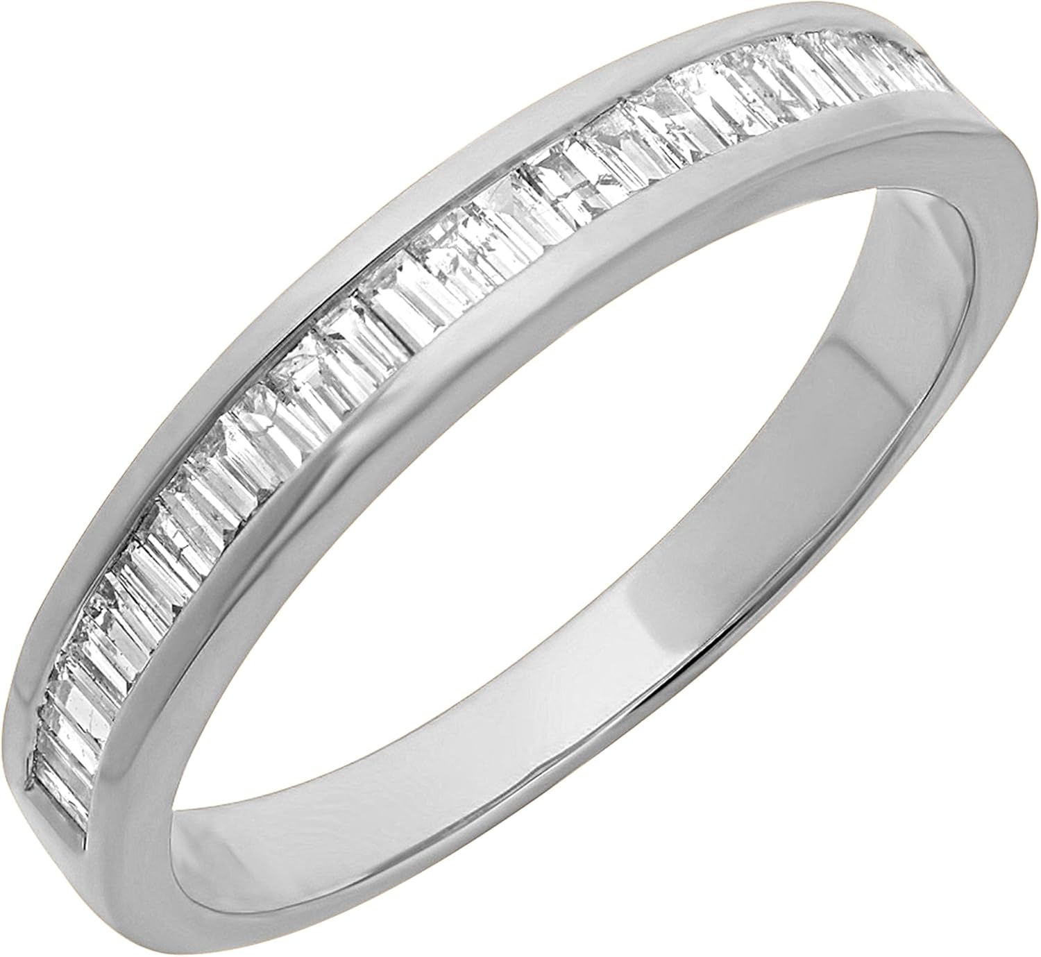 Dazzlingrock Collection 0.13 Ctw 14K Real Solid Gold Baguette Cut White Natural Diamond Women Anniversary Wedding Band Stackable Ring