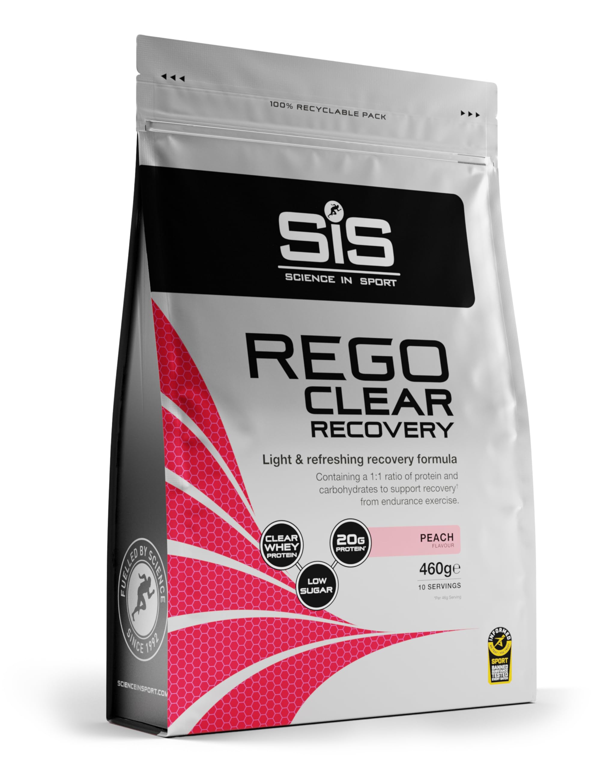 Rego Clear Recovery | Clear Whey Protein Shake for Muscle Recovery | 20g Protein per Serving, Peach Flavour, 460g