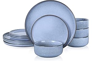 Ocean Blue Reactive Glaze Melange 12-Piece Dinnerware Set for 4