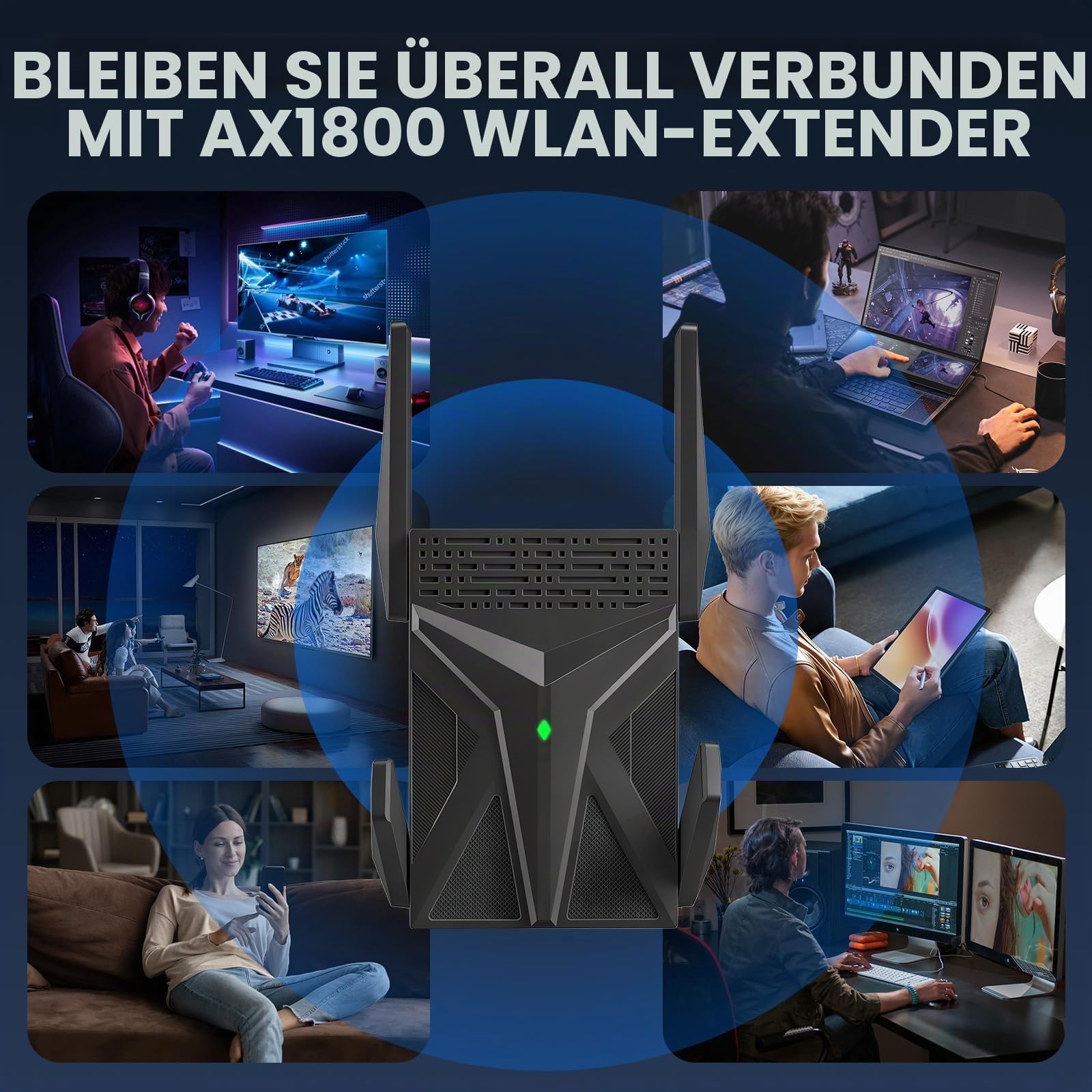 AX1800 WLAN Repeater WiFi 6, WLAN Verstärker Dual Band bis 1800 Mbit/s, Internet Signalverstärker mit Gigabit LAN Port, WiFi Extender mit Repeater & Access Point Modus, für Zuhause und Büro