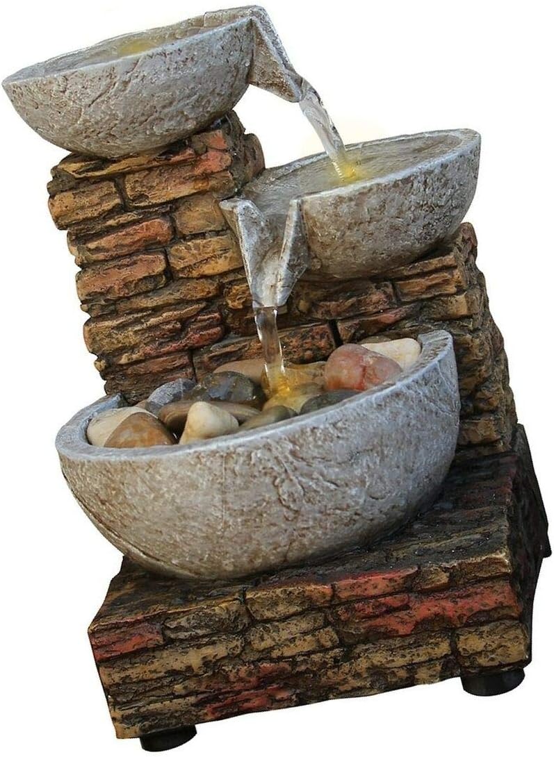 Cascading Bowl and Brick LED FountainTable Fountain