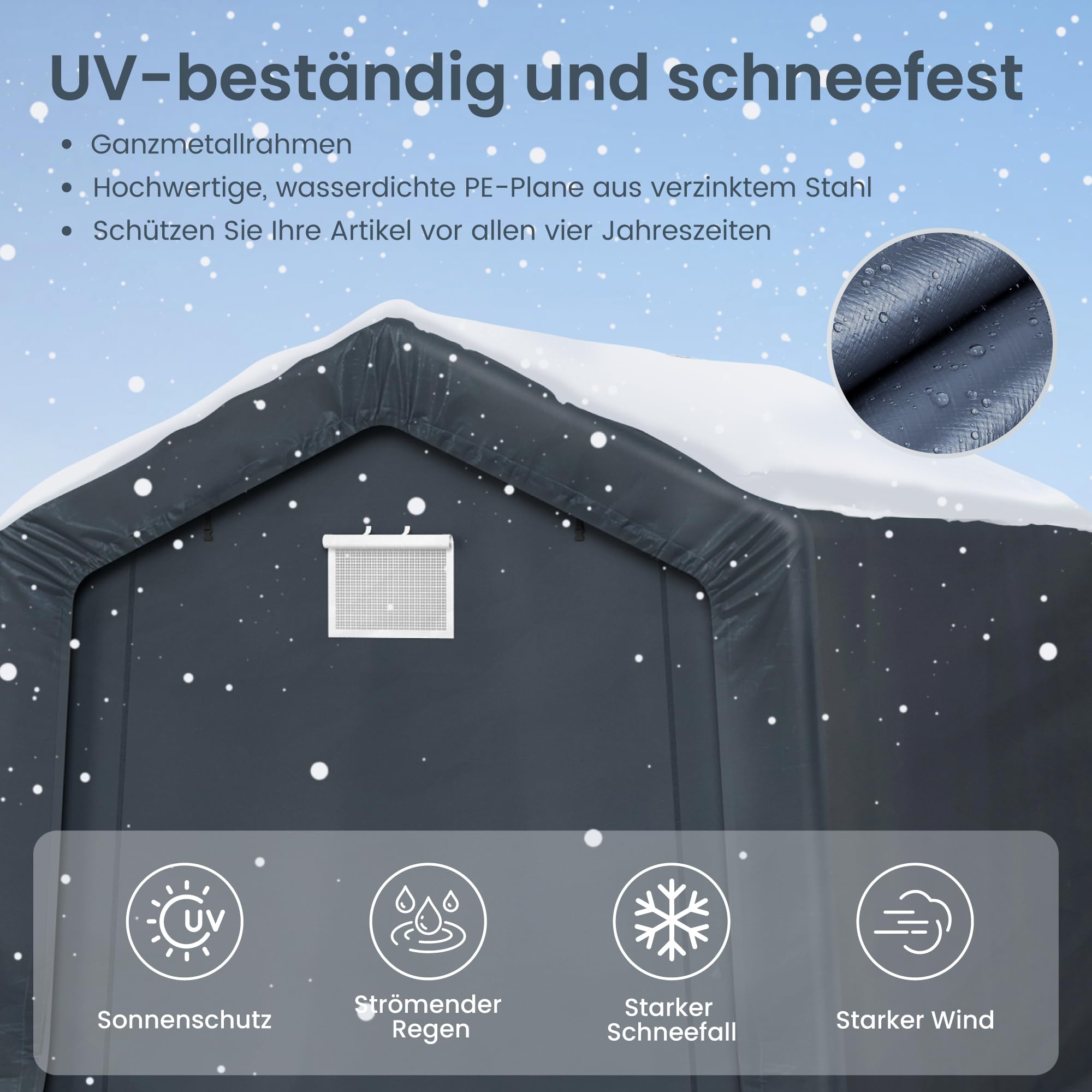 PHI VILLA Geräteschuppen Gartenhütte 240x370x220cm Grau Wetterschutz Shelter 2 Türen
