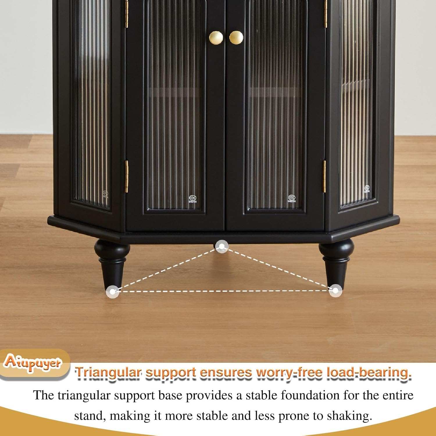 Floor-Standing Storage Rack, Home Bar Liquor Storage Cabinet Corner Bookshelf with Storage Bookcase French Corner Shelf, Vintage Solid Wood Triangular Fan-Shaped Bookshelf 179CM/70.47IN Black