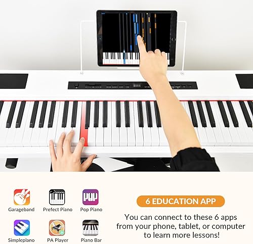Miniatura 4 de MSTNE Piano digital de 88 teclas, teclado de piano de 88 teclas para principiantes con teclas iluminadas, piano eléctrico portátil con soporte