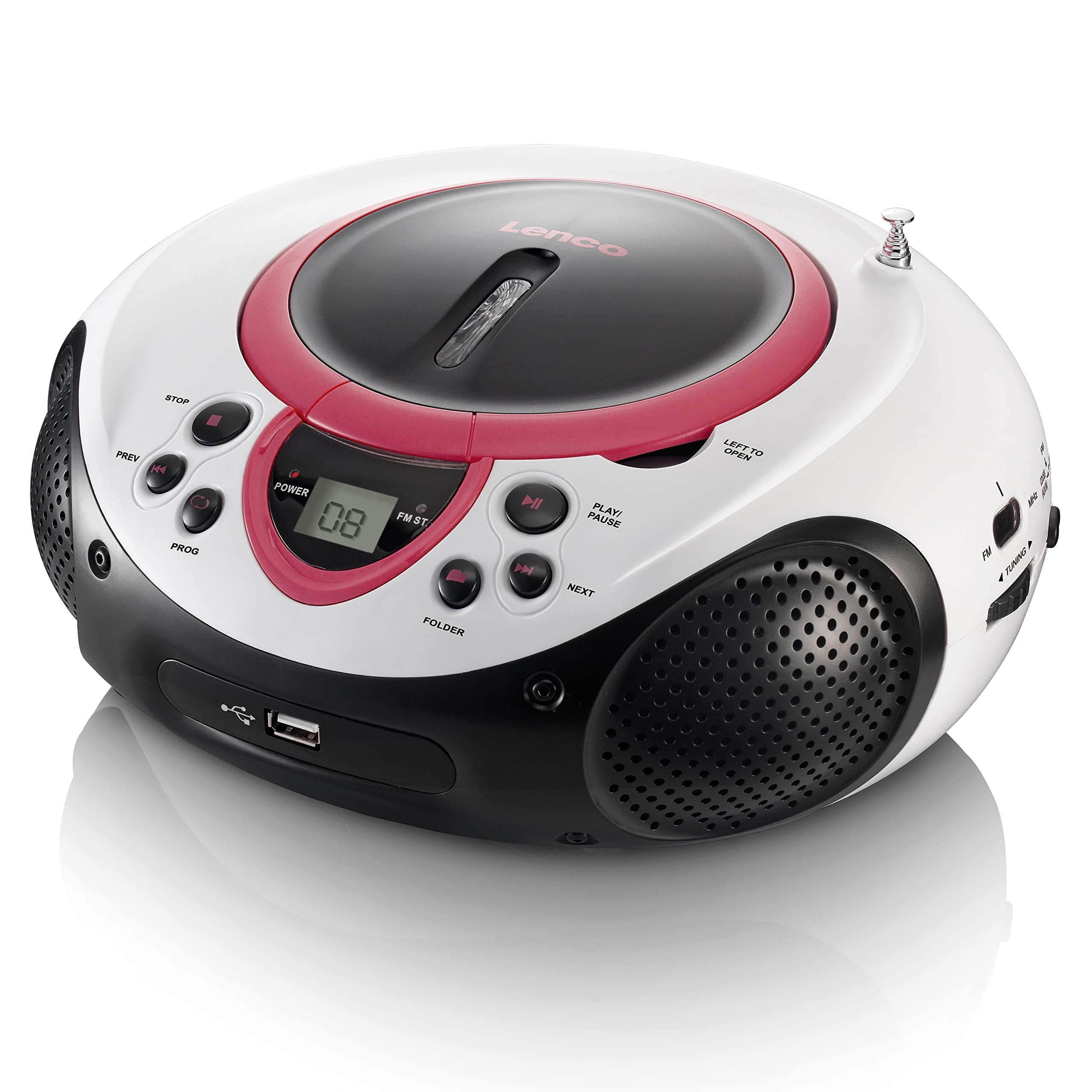 Lenco Kinder Radio CD-Player SCD-38 tragbares UKW-Radio mit CD/MP3-Player und USB in pink
