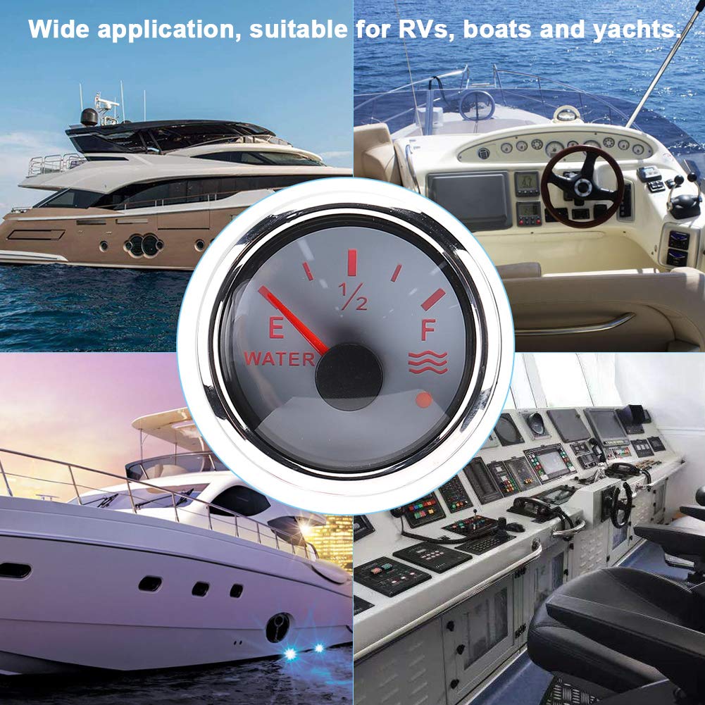Indicador de Nivel de Agua 52mm Compatible con Señal Europea 0 190 Ohmios para Barcos Vehículos Recreativos y Yates con Alarma Inteligente y Materiales Resistentes
