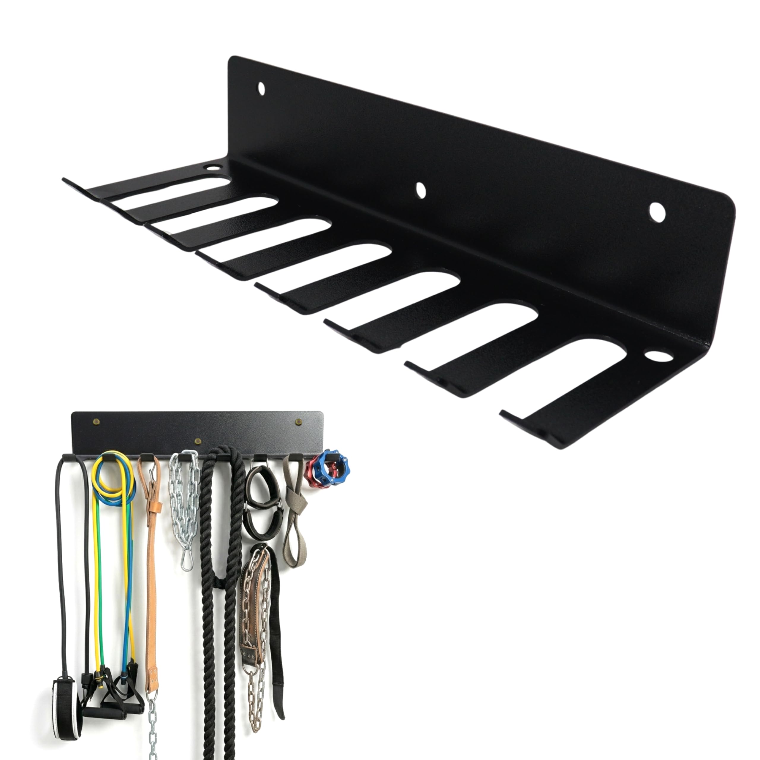 SONRET – Wall Mount Gym Rack Organizer – Heavy-Duty Steel 8 Hook for Barbell & Dumbbell Stand for Home – Gym Accessories Equipment Organizer for Chains, Jump Rope, Exercise Bands-image-47
