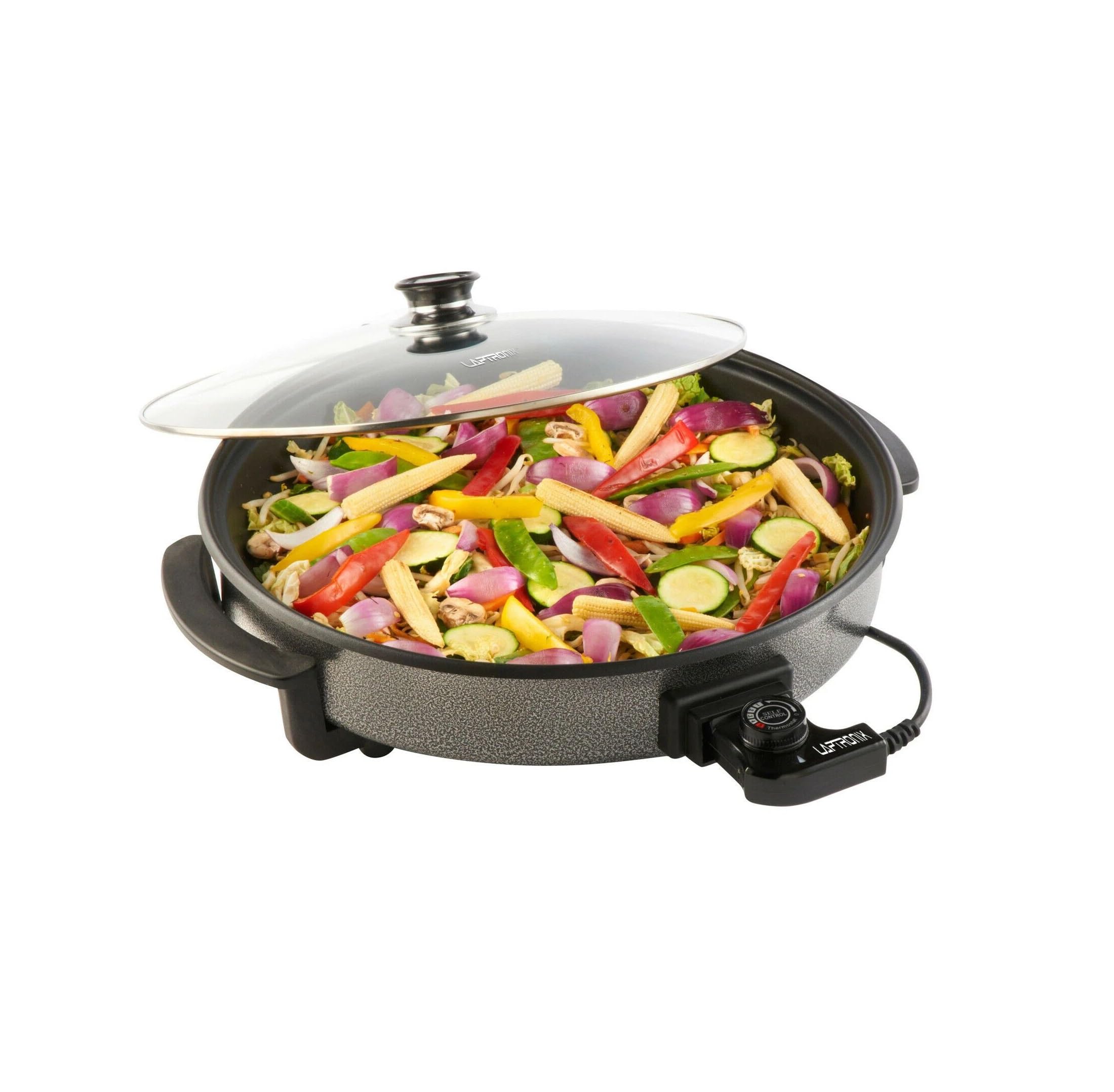 HomeTronix Multi Cooker Paella Pizza Pot Electric Frying Pan Glass Lid 42cm 1500W