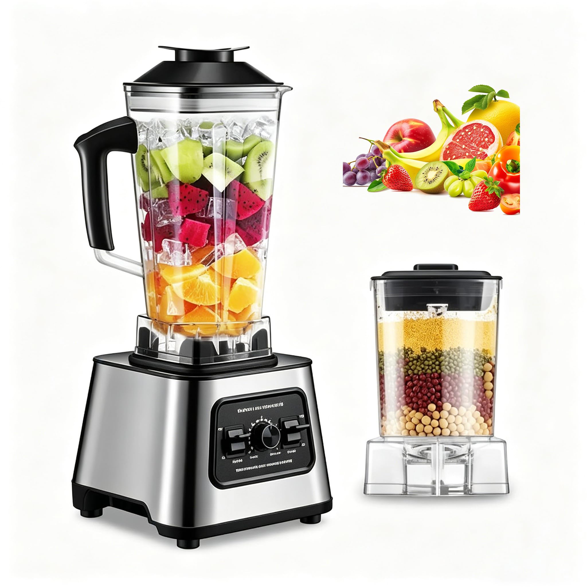 Blender do żywności 6000 W, szybkoobrotowy blender o pojemności 2,5 l z 8 ostrymi ostrzami i funkcją czyszczenia jednym kliknięciem, ekspres do smoothie 2 w 1 do koktajli, miksowania mrożonych napojów