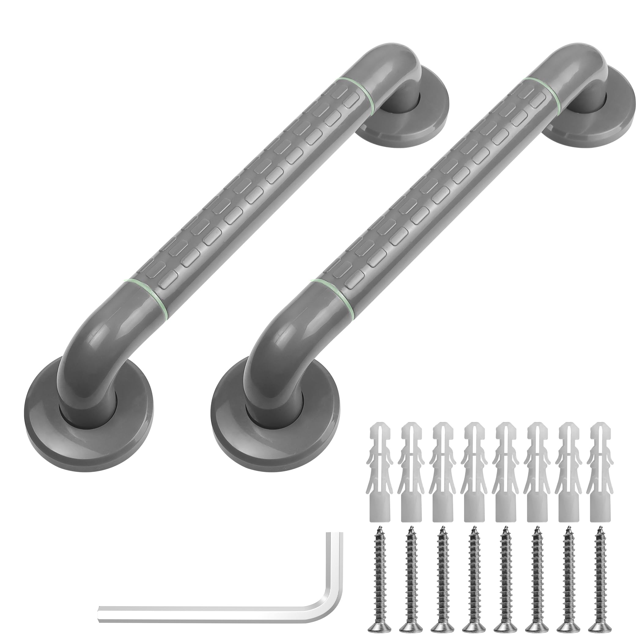 Barra di sostegno per doccia, confezione da 2, 40,6 cm, diametro 3,2 cm, antiscivolo, con puntini fosforescenti, per vasche da bagno e docce, per anziani e anziani