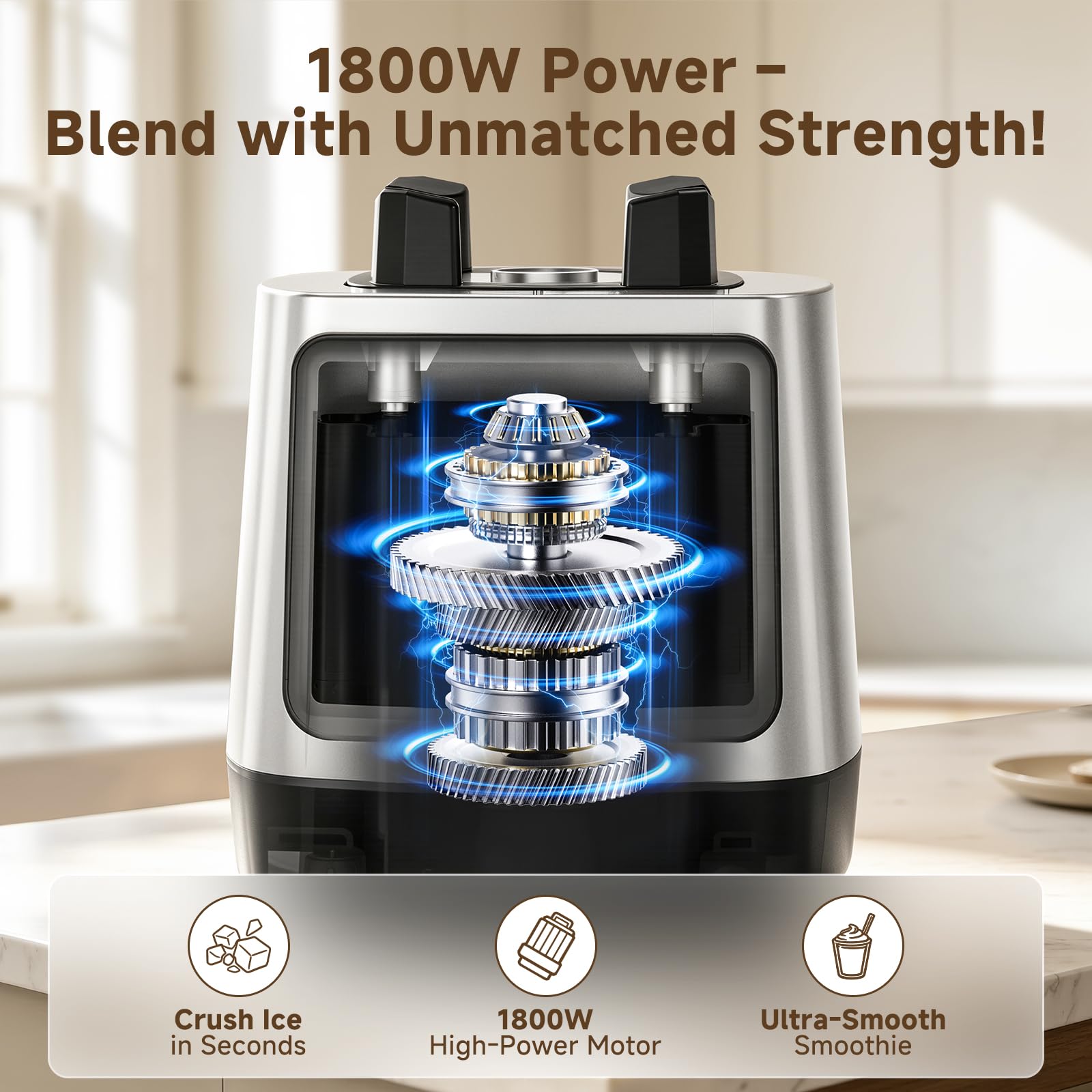 AMZCHEF blender 1800 W do smoothie, miska 2 l z tritanu, bez BPA, idealna do kruszonego lodu, mrożonych owoców i sosów, 5 wstępnie ustawionych programów i 9 prędkości [klasa energetyczna A+++]
