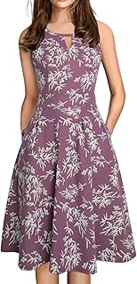 Women's Retro Sleeveless Swing Casual Work Party Dress with Pockets - Buy now