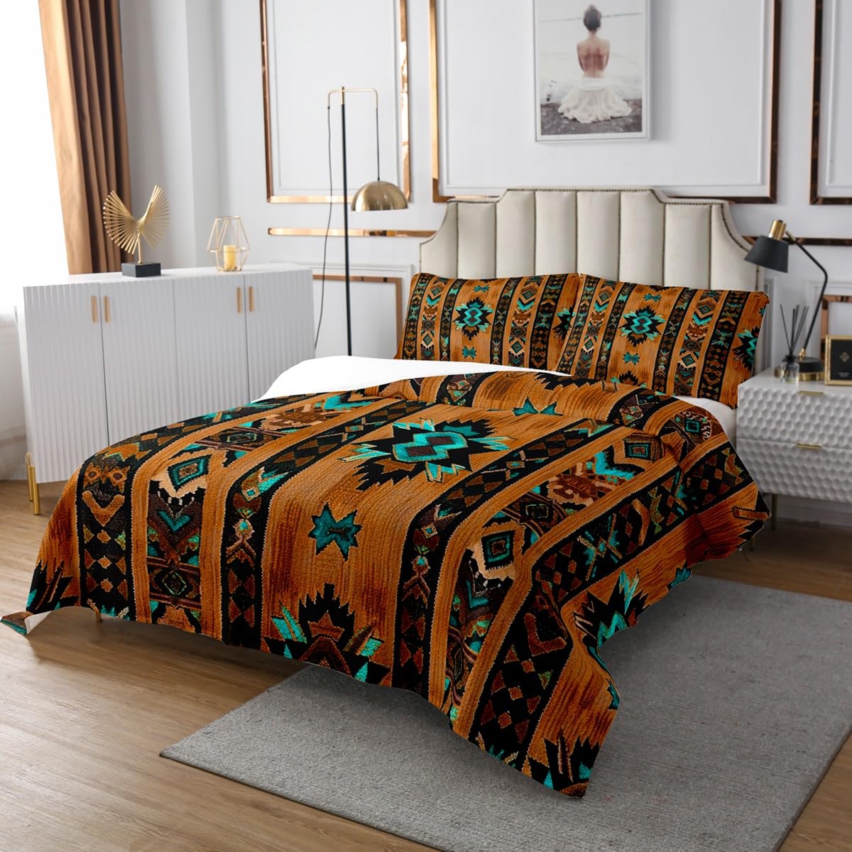 Loussiesd Braun Südwesten Tagesdecke 220x240cm Geometrisch Wohndecke Dekor Tribal Exotic Style Native American Indian Design Bettüberwurf Streifen Linie Wohndecke