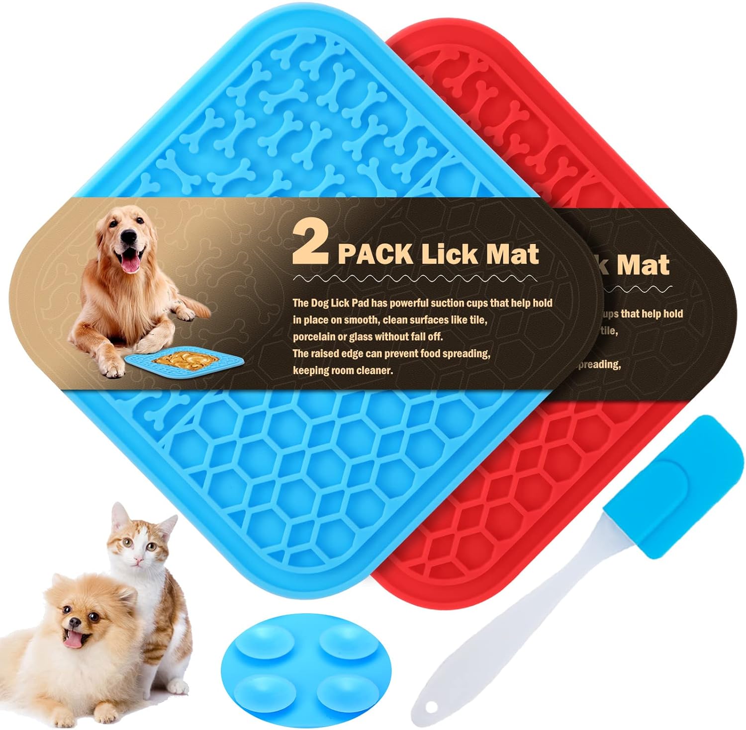 3 Pcs Licky Mats for Dogs 2 Dog Lick Mats with 1 Silicone Spatula