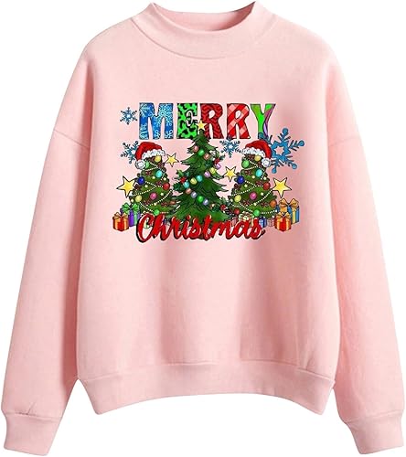 Sudadera holgada de manga larga con cuello redondo para mujer 2023 con texto en inglés Merry Christmas, bonita sudadera recortada, sin botones, para