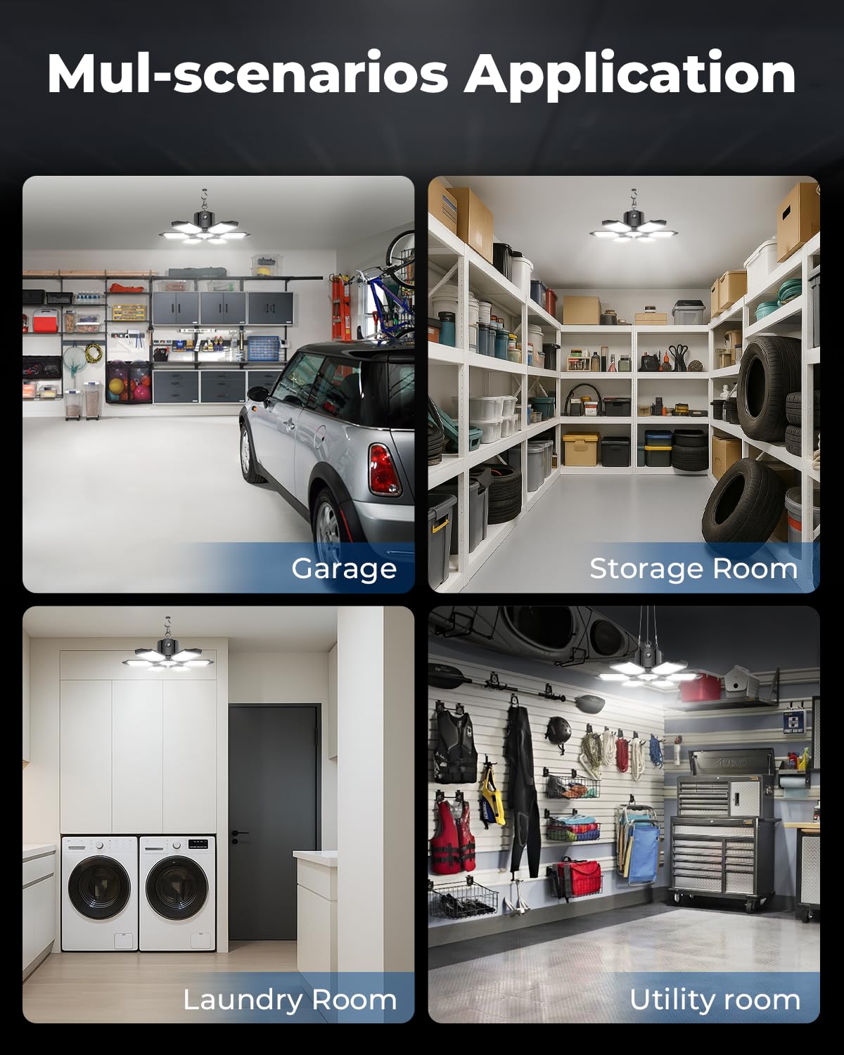 2 Pack Motion Sensor Garage Light Plug in - Ultra Bright 20000LM Motion Activated Shop Light with 3 — view 9