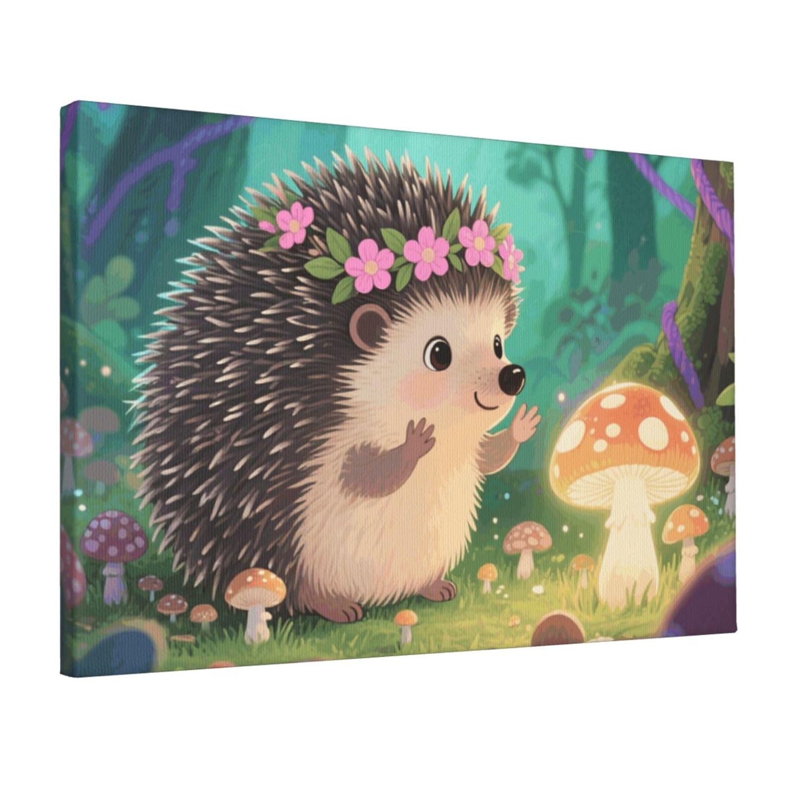 Fodpand Lovely Hedgehog Unframed Canvas Wall Art,Modern Posters Print Wall Decor Canvas Oil Painting For Bedroom Living Room Bathroom Wall Hanging Artwork Ready To Hang 12"X18"
