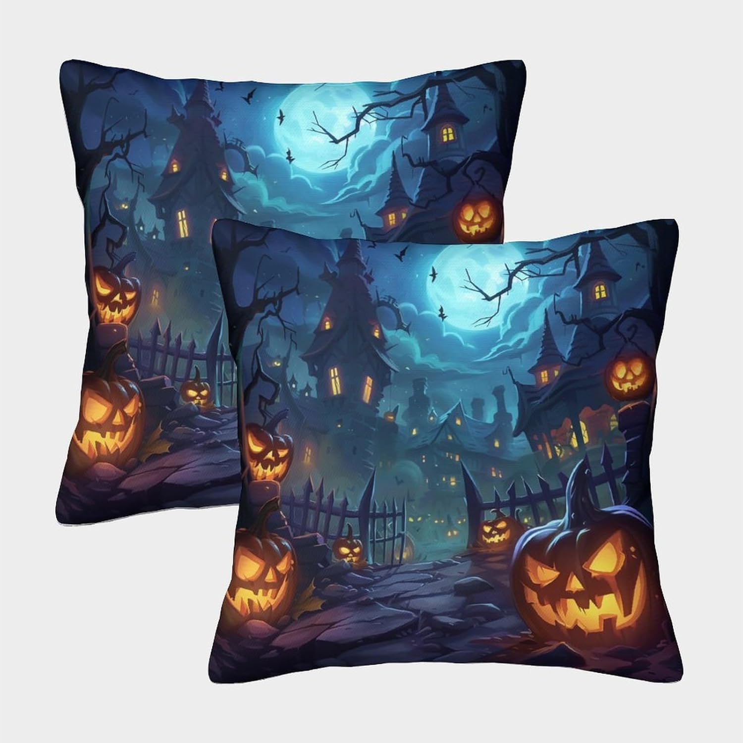 Zhudong Halloween Pumpkin Throw Pillow Cases Set of 2 for Outdoor