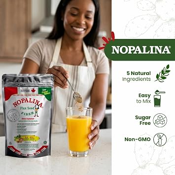 Nopalina Fiber Powder 1 Lb - 30 Servings - Flax Seed, Psyllium Husk, Oat and Wheat Bran, Omega 3, 6 & 9
