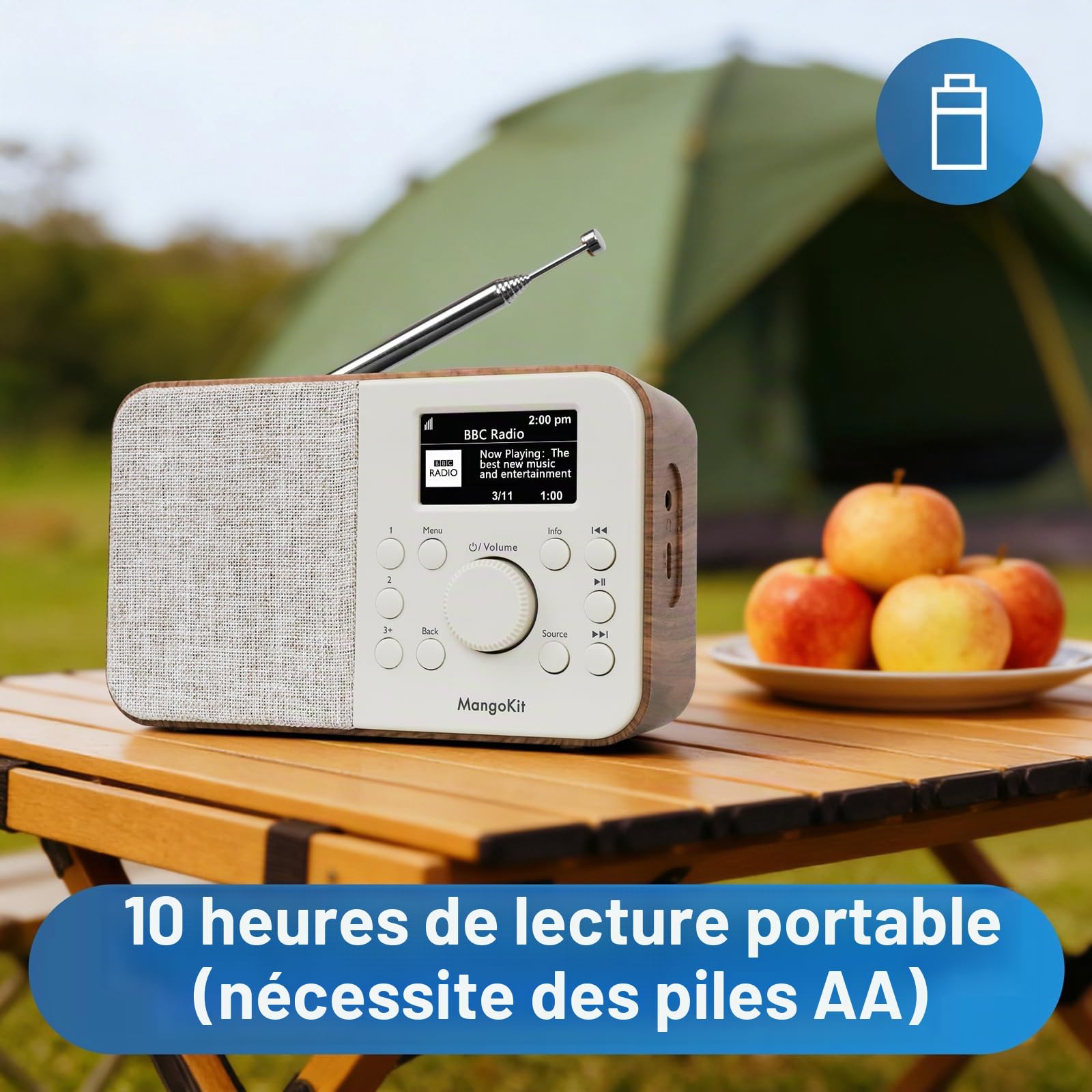 SR-L Radio Internet WiFi avec Bluetoot 5.3, FM/Dab/Dab+ Radio,Podcasts,150 Préréglages, Radio Réveil, Radio de Cuisine avec écran Couleur, Prise Casque,Alimentation Secteur ou Batterie-Noyer