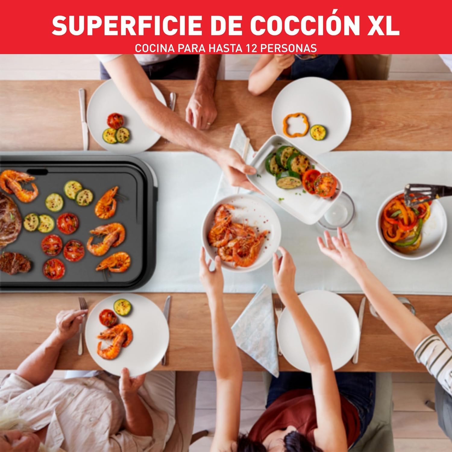 Tefal Giant Plancha XL, Parrilla Eléctrica, 2300W, 5 Ajustes de Temperatura, Superficie XL para 12 Personas, Revestimiento Antiadherente y Calentamiento Uniforme, CB631D10