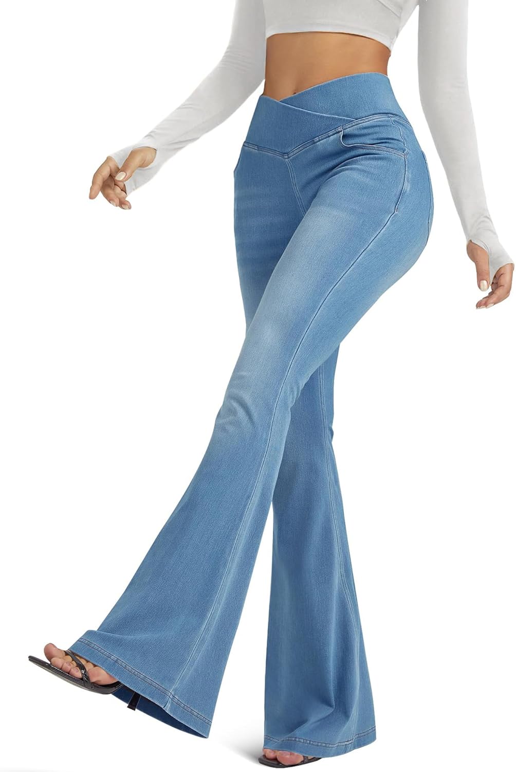 Women's Bell Bottom Jeans Low Waist Classic Stretch Flared Jeans Denim Bell Bottom Pants - Image 2