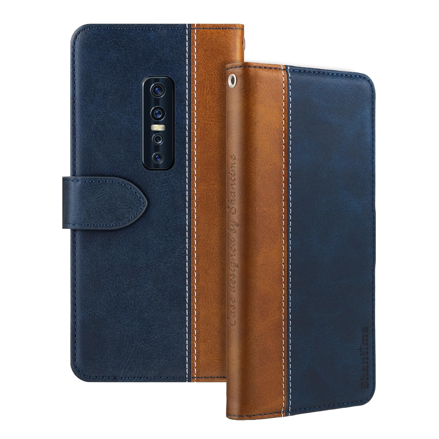 Leather Flip Case Compatible with Vivo V17 Pro Case with Card Holder RFID Blocking Magnetic Kickstand Slim Fit Business Protective Cover(Blue)