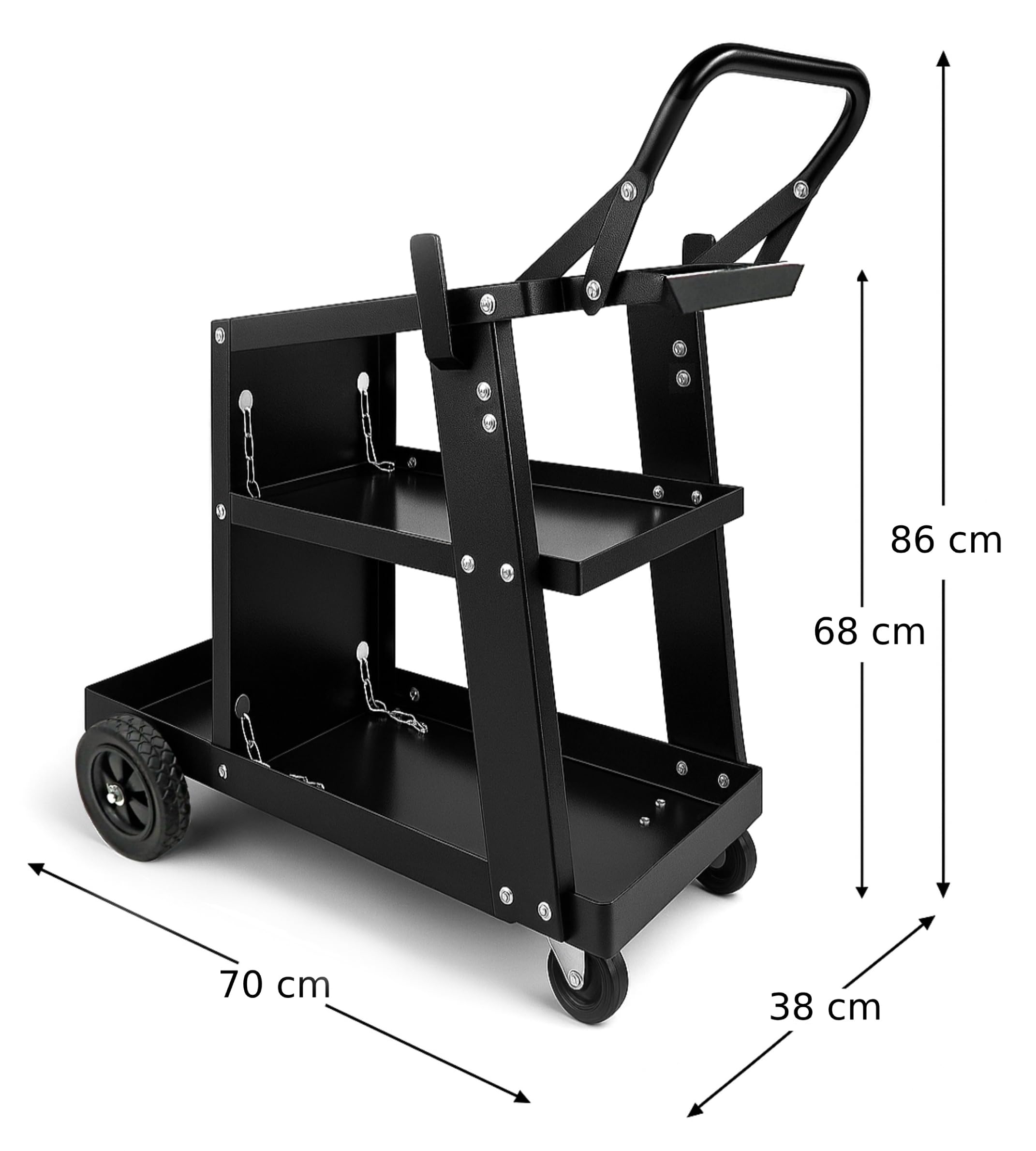 Carrello da officina per saldatura con gas - Capacità di carico 60 kg, 3 ripiani, costruzione in acciaio, maniglia di trasporto, per saldatrice MIG/MAG TIG