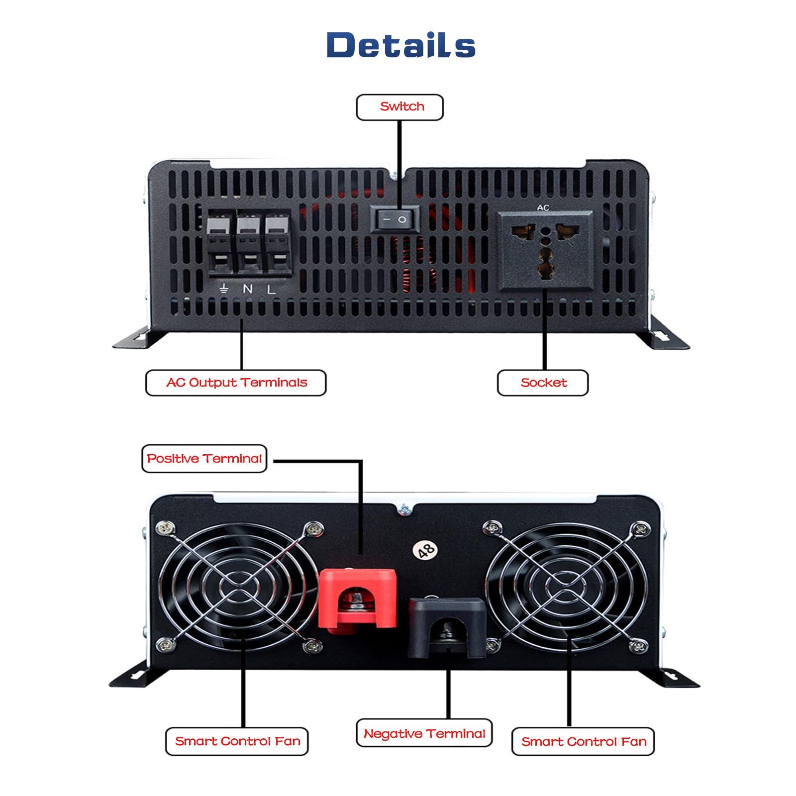 Inverter solare ibrido DC 12/24/48 V a 110 V/220 V AC, inverter a fase divisa, inverter paralleli, con display LCD, per camper, campeggio, auto, casa solare off-grid (96 V, 220 V)