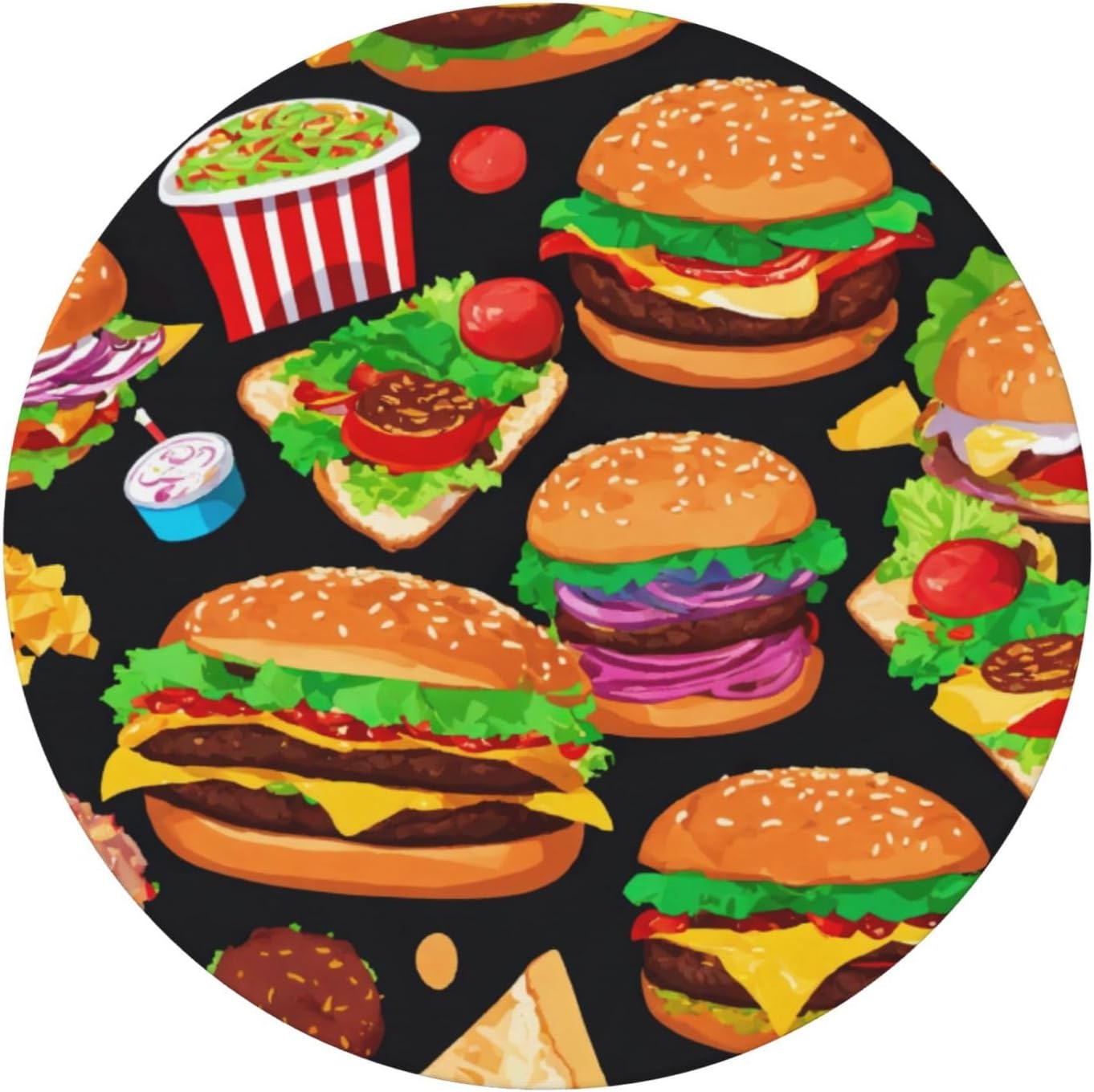 Food Pattern Funny Print Outdoor Patio Kitchen Decor Supplies Wipeable Round Table Cloth for Indoor Outdoor